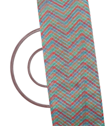 Light Blue Colour Zig - Zag Print Organza Fabric